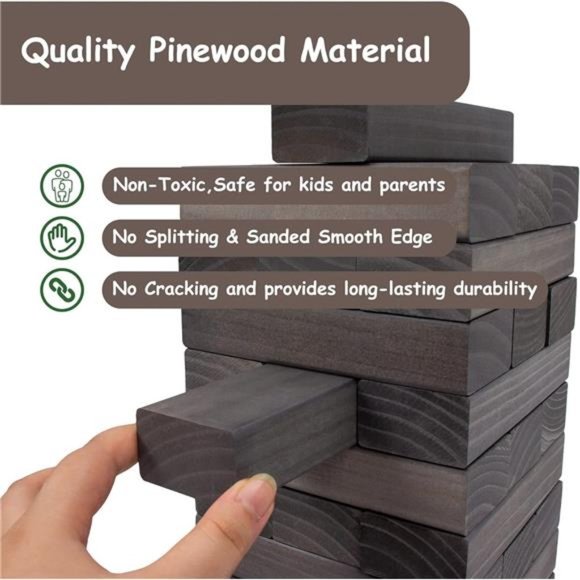 54Pieces Giant Tumble Tower Blocks Game Giant Wood Stacking Game with 1 Dice Set - Picture 6 of 7